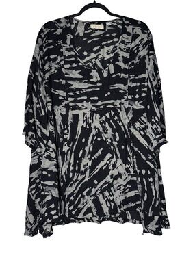 Adverb Top Women’s Sz 2X Artsy Lagenlook Flowey Oversized Abstract Boho Rayon